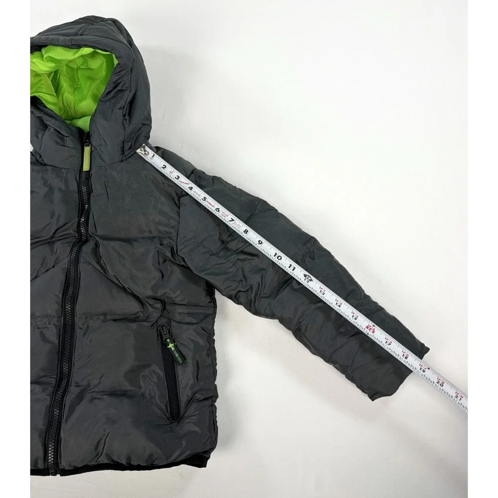 Champion Kids Boys Puffer Jacket Coat Hooded Black Neon Green Winter Size XS 4-5